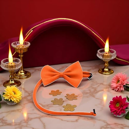 Orange Dog Bow Ties with Adjustable Collar Pet Neckties Cat Bow Tie Dogs Bowtie Collar Dog Bows Grooming Solid Puppy Neckties Cat Collars Basic Dog Collars