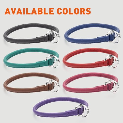 Dogline Soft and Padded Round Leather Choke Collar for Dogs (Teal, W1/3-in x L18-in) - color: Teal, size: W1/3-in x L18-in