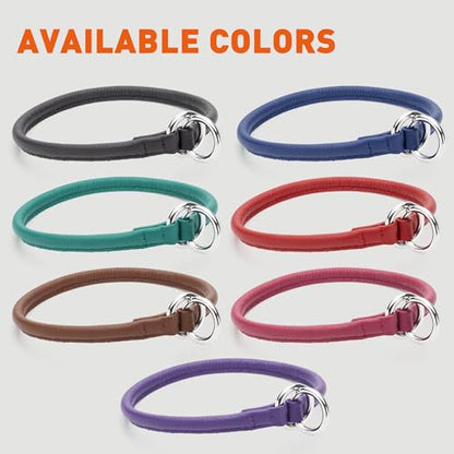 Dogline Soft and Padded Round Leather Choke Collar for Dogs (Teal, W1/3-in x L18-in) - color: Teal, size: W1/3-in x L18-in