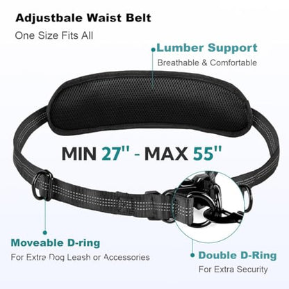 Hands Free Dog Leash with Pouch, Dual Attachment for Two Dogs, Retractable Bungee with Double Padded Handles, Waist-Mounted for Running,Walking, Jogging Friendly Dog Accessories (Black/Silver Gray) - color: Black/Silver Gray