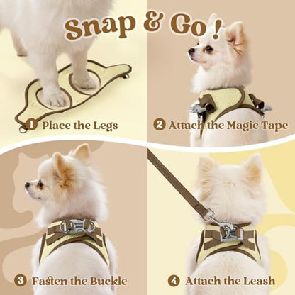 rabbitgoo Dog Harness Small Sized and Leash Set, Step-in Breathable Pet Harness, Soft Walking Reflective Puppy Vest for Small Dogs, Beige & Coffee, XXS - color: Beige & Coffee, size: XXS (Chest: 12.4 - 14.2")
