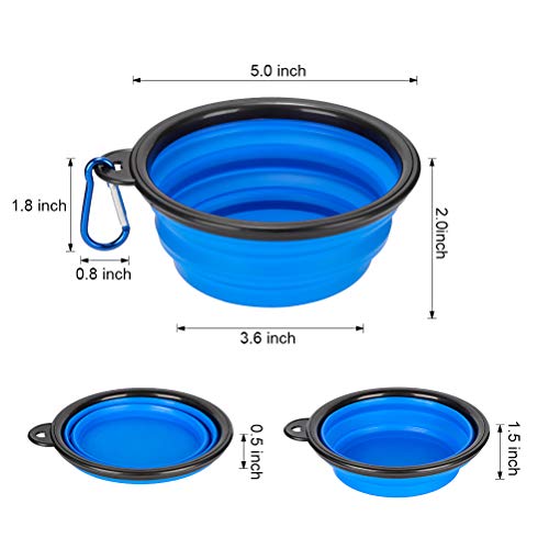 Pack of 6 Large Size Collapsible Dog Bowl, Food Grade Silicone BPA Free, with Carabiner Clip Foldable Expandable Cup Dish for Pet Cat Food Water Feeding Portable Travel Bowl (Blue & Red) - size: Pack of 6