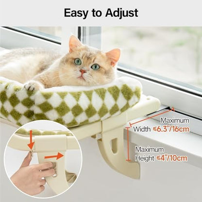 MEWOOFUN Cat Window Sill Perch for Indoor Cats, One-Step Sliding Clamping Slot Adjustment Cat Window Hammock with Removable Covers, Cat Bed for Windowsill & Bedside (Green, Large)