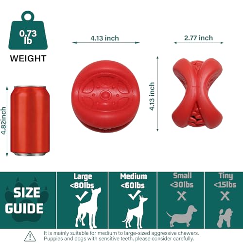 Treat Dispensing Dog Toys - Durable Natural Rubber Chew Toy for Large Medium Dogs, Aggressive Chewer Dog Toys, Relieve Boredom Separation Anxiety & Cleans Teeth, Dishwasher Safe - color: Red Tire