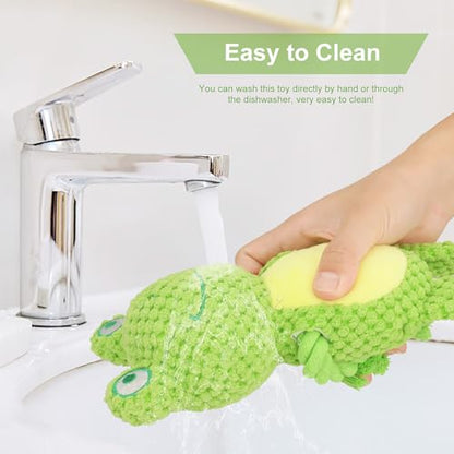 Dog Toys, Dog Squeaker Toys with Crinkle Paper, Stuffed Animal Dog Plush Chewing Toy, Cotton Rope Interactive Toys for Puppy, Small, Middle Dogs (Green Frog) - color: Green