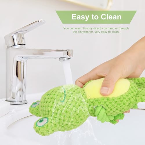Dog Toys, Dog Squeaker Toys with Crinkle Paper, Stuffed Animal Dog Plush Chewing Toy, Cotton Rope Interactive Toys for Puppy, Small, Middle Dogs (Green Frog) - color: Green