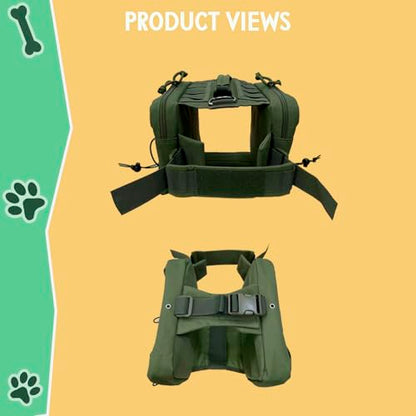 Tactical Dog Backpack Harness – Medium, Army Green, 2 Ample Side Pockets | Water Resistant Saddle Bags for Hiking & Camping, Sturdy Vest Fits Medium & Large Dogs - size: Medium