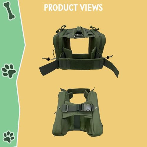 Tactical Dog Backpack Harness – Large, Army Green, 2 Ample Side Pockets | Water Resistant Saddle Bags for Hiking & Camping, Sturdy Vest Fits Medium & Large Dogs - size: Large