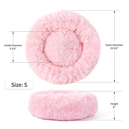 Calming Donut Dog Bed for Small to Medium Dogs & Cats - Plush Faux Fur Anti-Anxiety Pet Bed with Machine Washable Cover & Non-Slip Base - color: Light Pink, size: Small 19.6''