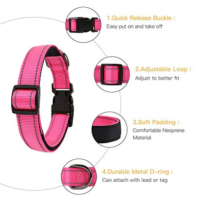 HEELE Dog Collar, Reflective Dog Collar, Soft Neoprene Padded Breathable Nylon Pet Collar Adjustable for Small Dogs Puppy, Rose, XS(7.87-11.81") - color: Rose, size: X-Small (7.87-11.81")
