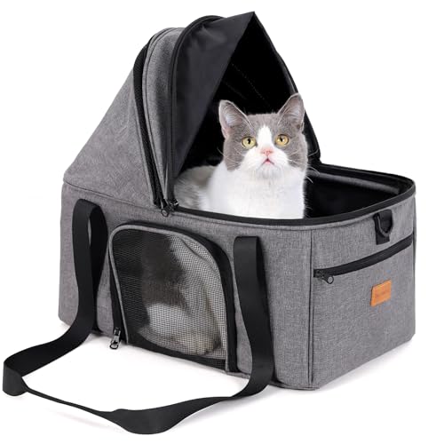 BurgeonNest Top-Expandable Large Cat Carrier, Soft Sided Cat Bag Carrier for Medium Large Pet Up to 15 lbs, Upgraded Small Dog Car Seat, Puppy Travel Bag with Semi-Open Canopy - size: Medium