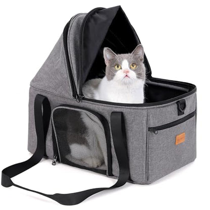 BurgeonNest Top-Expandable Large Cat Carrier, Soft-Sided Cat Bag for Medium & Large Cats Up to 25 lbs, Upgraded Small Dog Car Seat, Pet Travel Bag with Semi-Open Canopy - size: Large