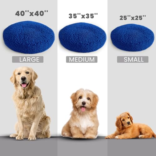 Muddy Mat®Cloud K-9 Bed for Dogs & Cats, Soft & Relaxing Donut Dog Bed, Chenille Material, Removable Cover, Washable & Dryer Safe–Navy Blue Medium(35'x35') - color: Navy Blue, size: Medium (35''X35'')