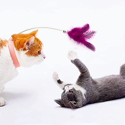12pcs Cat Feather Toy Replacement for Wand Kitten Toys Interactive Training Bell Inside Playing Gift for Chasing Jumping Exercise Refill Feathers Toy (Pink+Rosepink) - color: Pink+Rosepink