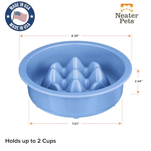 The Niner Slow Feed Bowl - Raised Peaks Slow Down Pets Eating - Fits Elevated Feeders Including Neater Feeder Large Sizes - Gentle on Teeth and Gums - Holds up to 2 Cups (Blue) - color: Blue