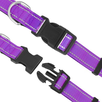 Dog Collars Adjustable for Medium Dogs,Heavy Duty Waterproof Dog Collar with Quick Release Buckle,Girl Boy Female Male Reflective Nylon Dog Collar with Soft Neoprene Padded,M,Purple - color: Purple, size: Medium