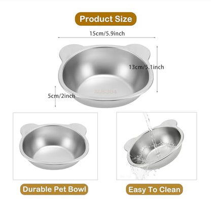 Stainless Steel Raised Cat Food Bowl for 2 Bowls, 5.9-Inch Replaceable Cat Bowl, Pack of 2 Indoor Cat Dishes for Food and Water (Dishwasher Safe) - size: 2Plates