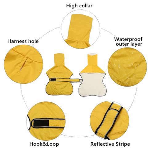 Greyhound Whippet Raincoat Waterproof with Reflective Stripe high Neck fit for Italian Greyhounds Whippets Long Back Breeds - Yellow - M - color: Yellow, size: Medium
