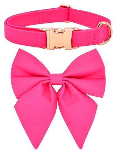 Soild Fushcia Girly Dog Bow Dog Collar Accessory, Detachable Bowtie, Adjustable Collar for Small Medium Large Dogs - color: Girly Fushcia, size: M (12 --20")
