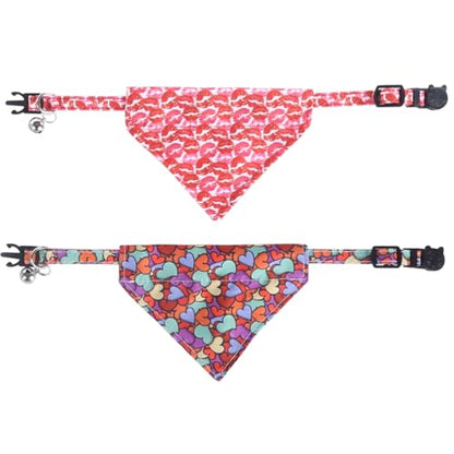 Valentine's Day Cat Collar Breakaway with Cute Bandana and Bell for Kitty Adjustable Safety Love Heart - color: Valentine-bandana