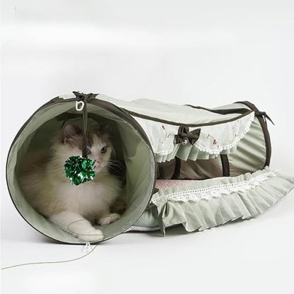 Baoblaze Cat Tunnel Bed Interactive Toy Playground Kitten Training with Removable Mat Hideout for Indoor Small Animals Pets Dogs Rabbit, Green - color: Green