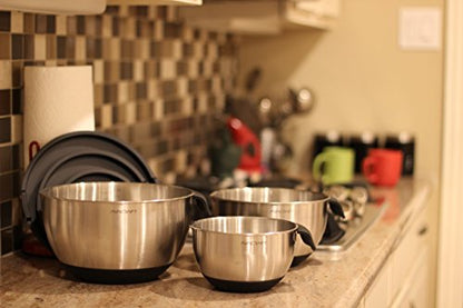 AVACRAFT 18/10 Stainless Steel Mixing Bowls with Lids, non slip silicone base bowls with Handle, Mixing Bowl Set with Pour Spouts & Measurement Marks, Home Essentials Cooking Bowls, (Black) - color: Black