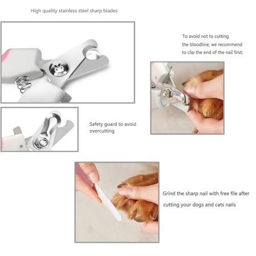 Pet Nail Clippers and Trimmers Set Safety Guard to Avoid Over Cutting Razor Sharp Blades Grooming Tool for All Small Large Dog Cat (Pink) - color: Pink