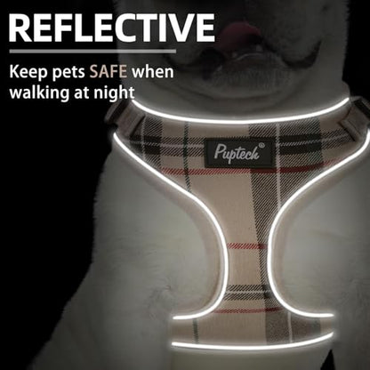 PUPTECK Soft Mesh Dog Harness and Leash Set Pet Puppy Cat Adjustable Reflective Padded Vest No Pull Harnesses, Beige, XS - color: Beige, size: XS (NECK: 11-13", CHEST: 11-15")