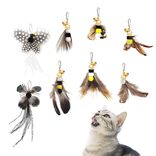 Cat Toy Wand Replacement - 8 Pieces Insect Cat Toys, Cat Feather Toy Refills, Cat Teaser Wand Attachments, Interactive Cat Toys for Indoor Cats - size: Insect