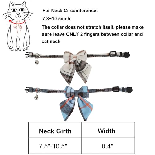 ADOGGYGO Plaid Cat Collars with Removable Bow Tie Bell, 2 Pack Beige Blue Plaid Kitten Bow Collar for Cats Kittens - color: Beige&Blue-2