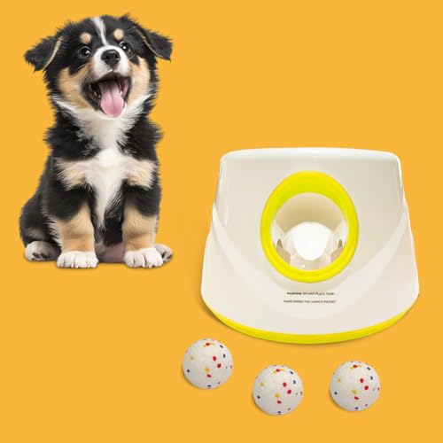 Automatic Dog Ball Launcher-Small Silent Dog Ball Thrower, 3 Adjustable Distances (20ft/33ft/46ft), Rechargable,Includes 3 Durable 2.3" Balls for Small/Medium Dogs (Yellow, Medium) - color: Yellow