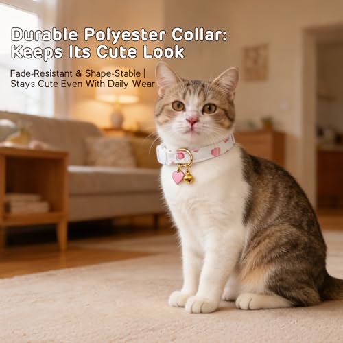 Cotton Breakaway Cat Collar, Adjustable Kitten Safety Collar with Strawberry Pendant, Lightweight Pet Collar for Cats (Pink) - size: Medium