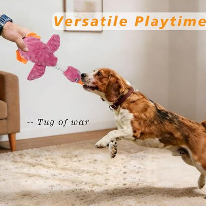 Squeaky Dog Toys for Aggressive Chewers, Durable Stuffed Animal Plush Dog Toy with Soft Fabric for Large, Medium & Small Dogs, Interactive Puppy Chew Toy for Teething, Crinkle Duck Dog Toy - Pink - color: PINK