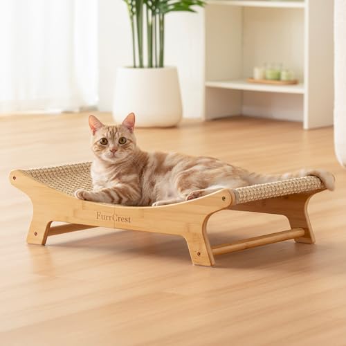 XL Sisal Cat Scratcher Bed with Elevated Hammock for Indoor Cats, Replaceable Natural Sisal Pad, Large Cat Lounge, Anti-Slip No-Wobble Bamboo Frame, Natural Grey - color: Natural Grey