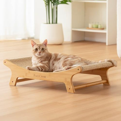 XL Sisal Cat Scratcher Bed with Elevated Hammock for Indoor Cats, Replaceable Natural Sisal Pad, Large Cat Lounge, Anti-Slip No-Wobble Bamboo Frame, Natural Grey - color: Natural Grey