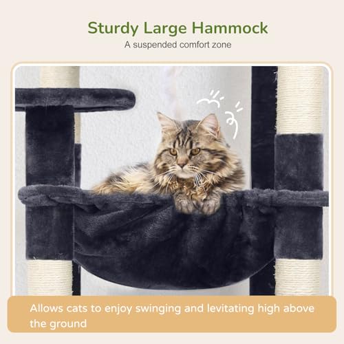 Globlazer Cat Tree Tower with Scratching Post for Indoor Cats, 53inch Tall Plush Multi-Level Cat Climbing Tower Condo House with Large Hammock, Spacious Cat Condo, Big Padded Top Perch, F53, Dark Gray - color: Dark Gray