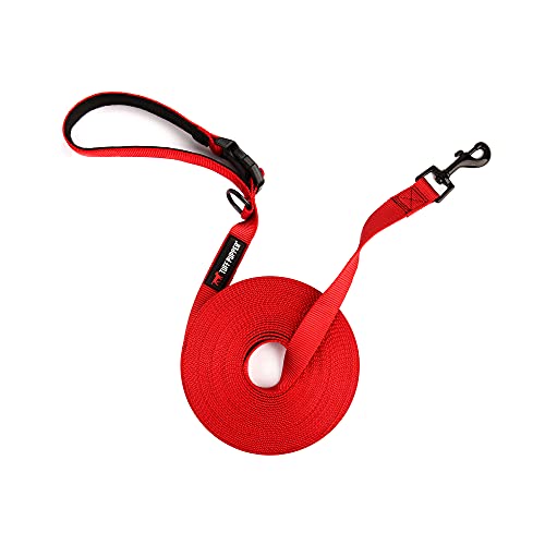 Tuff Pupper Heavy Duty Long Dog Leash | 30 Foot | Buckle Handle | Dog Recall Training Leash | High Visibility Nylon Webbing Leash | Rust Resistant Swivel Clasp/Clip Provides for Tangle Free Use - size: 30 Foot