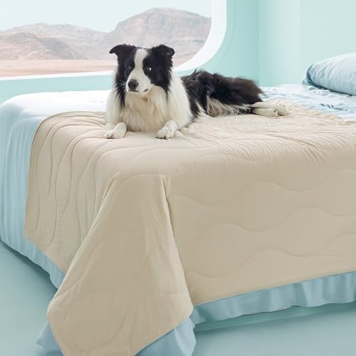 Bedsure Premium Cooling Blanket for Extra Large Dog - Q-MAX>0.5, Breathable Summer Washable Cold Pet Mat, Soft Durable Self Cooling Dog Mat for Hot Weather, Gentle Cream, 50x60 - color: Gentle Cream, size: XL(50x60")