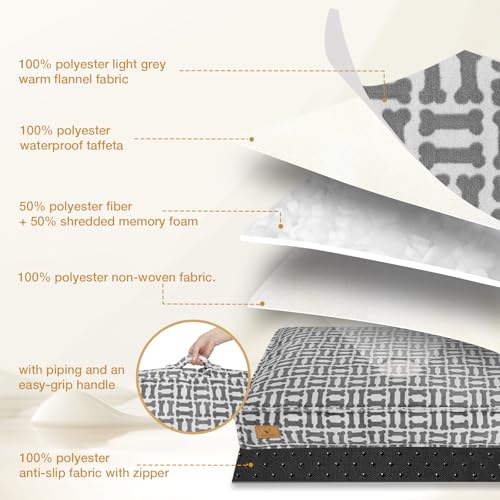 Dog Bed with Easy-Grip Handle - Shredded Memory Foam Pet Bed, Removable & Machine Washable Cover, Non-Slip Bottom, Choose from Cooling Linen or Warm Flannel Style for Dogs & Cats (Medium - size: Medium