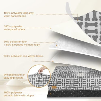 Dog Bed with Easy-Grip Handle - Shredded Memory Foam Pet Bed, Removable & Machine Washable Cover, Non-Slip Bottom, Choose from Cooling Linen or Warm Flannel Style for Dogs & Cats (Medium - size: Medium