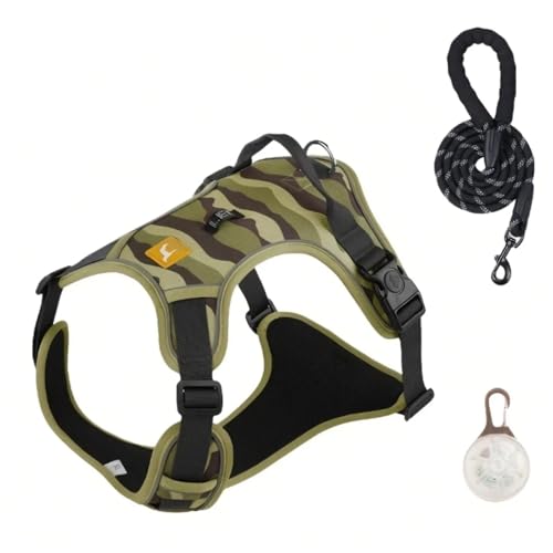 Chesoon Tactical Pet Harness Breathable Heavy Duty No Pull Reflective Control Handle Adjustable for Night Safe 49.6-99.2lb / 22.5-45.0kg Green XL - color: Green, size: XL