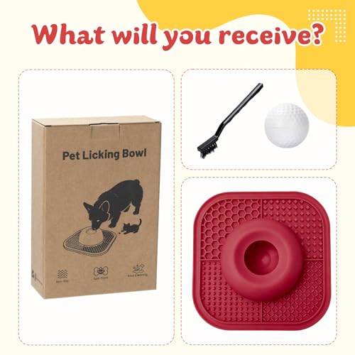 Slow Feeder Dog Bowls & Lick Mat for Liquid and Thick Treat, Anti-Slip Dog Lick Bowl with Interactive Rolling Ball, 5/6 Cup Pup Licking Toy for Large Medium Small Dogs and Cats Red - color: Red