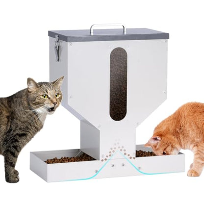 Automatic Cat Feeder 2 Cats Gravity Dual Cat Feeder Auto Dry Food Dispenser with Strong Anti-Jam Galvanized Steel Pet Food Station Indoor & Outdoor
