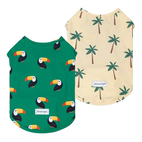 Fitwarm 2 Pack Toucan & Palm Tree UPF 50+ Sun UV Protection Dog Shirt, Lightweight Cooling Vest, Quick Dry Summer Clothes for Small Dogs Boy Girl, Pet Outfit, Green, Beige, Medium - color: Toucan & Palm Tree, size: Medium