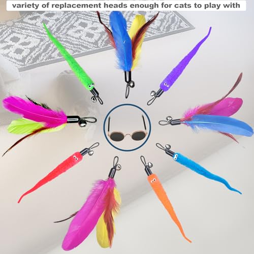 ZPH Cat Toys Interactive for Indoor Cats,2PCS Retractable Cat Wand,9PCS Teaser Toys&1PCS Eyeglasses Toy,Interactive Feather Toy for Teaser Play and Chase Exercise with Kitten - style: SET C