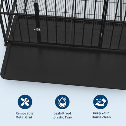 42 Inch Dog Crate for Medium Sized Dogs, Heavy Duty Stainless Steel Dog Kennel Indoor Escape Proof with Wheels and Removable Tray, Indestructible Dog Cage Stackable for Medium Small High Anxiety Dogs - size: 42 inch