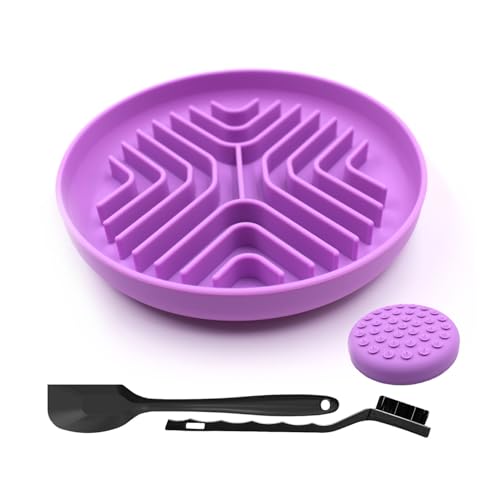 Slow Feeder Bowls for Dogs and Cats, 7.9inch Slow Down Bowl with Suction Cups, Puzzle Pet Bowls Non-Slip Design Dishwasher Microwave Safe (Purple) - color: Purple