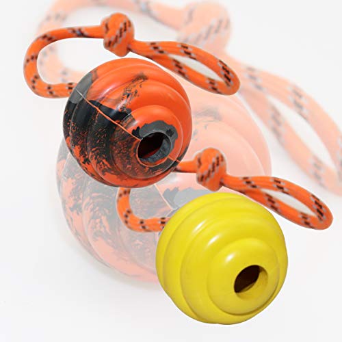 K9 Training Ball with Rope, Exercise and Reward Toy for Dogs - Indestructible Dog Toy Ball with Handle for Training Pull, Throw, Tug - Belgian Malinois Gifts - color: Orange and Yellow
