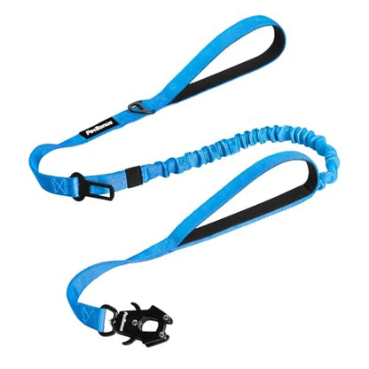 Heavy Duty Tactical Dog Leash, 5 FT Bungee Shock Absorption Leash with 2 Padded Handles, Quick Release Metal Clip, Car Seatbelt, No Pull Training Lead for Large Medium Dogs（Light Blue） - color: Light Blue