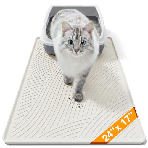 Cat Litter Box Mat - SM Small Medium Size 24 x 17 in, Water Proof, Kitty Litter Trapping Mat, Easy to Clean, Scatter Control, Odorless, Pet Supplies for Indoor Cats, Beige Gray - color: Beige Gray, size: 24"L x 17"W